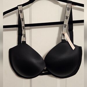 Victoria's Secret 32G Pushup Bra Shine Strap Black NWT